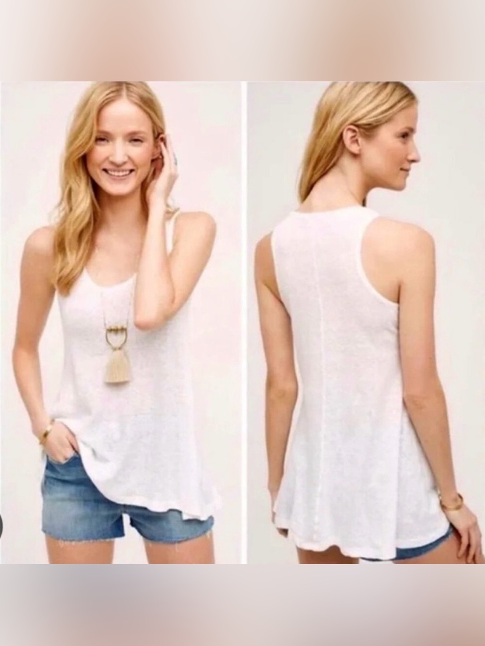 Anthropologie White Sleeveless Scoop Neck Tank